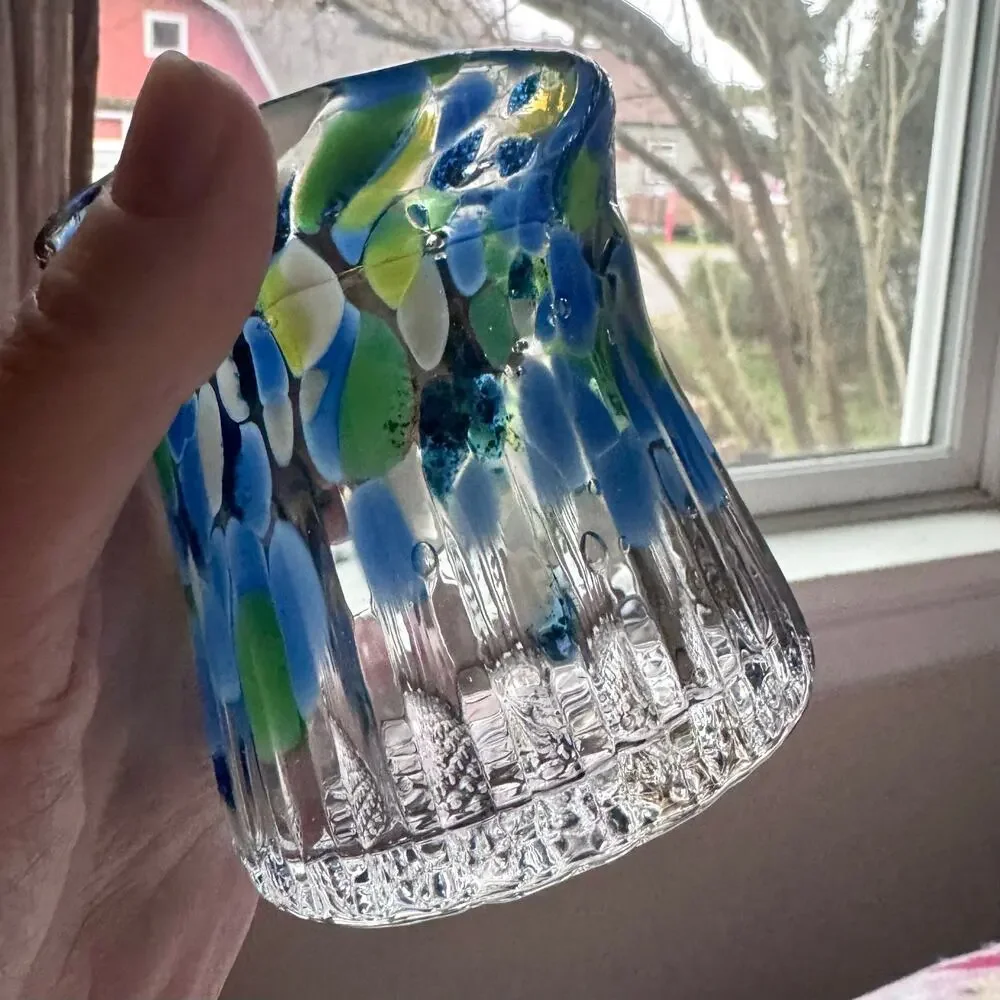 Vintage Art Glass Candle Holder Votive Tealight Confetti Coastal Boho Decor 3”